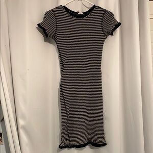 Navy blue and grey striped t-shirt dress